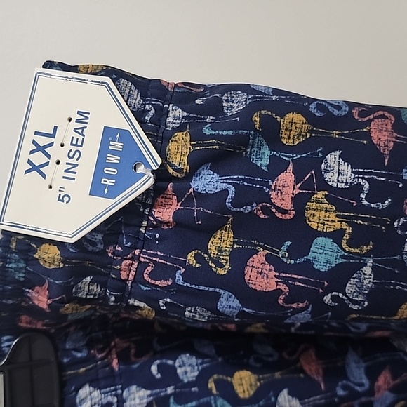 NWT ROWM  5 Inch Inseam Swim Shorts Trunks Blue Flamingo Pockets Lined Size XXL - Picture 2 of 6